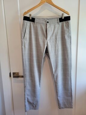 Zara Men's Gray Plaid Dress Pants with Black Waistband